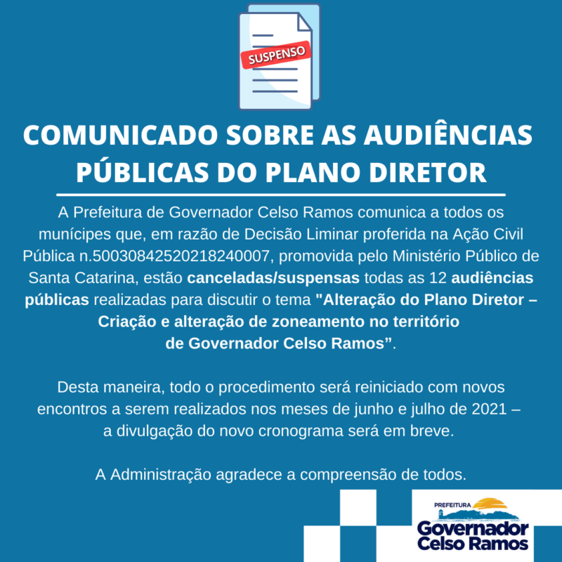 AUDIÊNCIAS PÚBLICAS CANCELADAS/SUSPENSAS