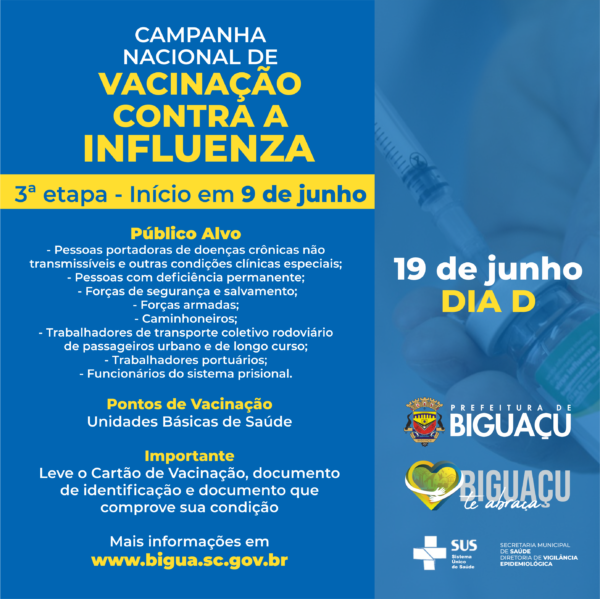 Terceira etapa de vacinação contra Gripe inicia nesta quarta-feira
