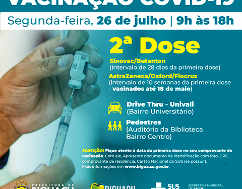 Vacinação 26 julho 2ª dose