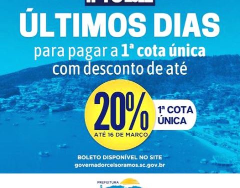 uLTIMOS DIAS PARA PAGAMENTO DA COTA ÚNICA