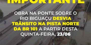 Aviso importante obra sobre a ponte do rio Biguaçu