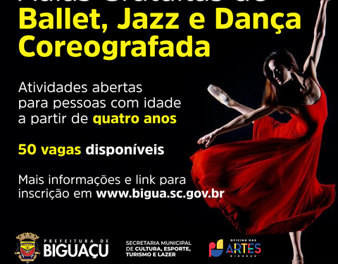 Aulas gratuitas de dança ballet, jazz e dança coreografada