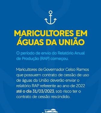 Atenção Maricultor em cessão de uso de Águas da União