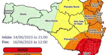 A Defesa Civil de Santa Catarina emitiu um novo alerta, na tarde desta quarta-feira,