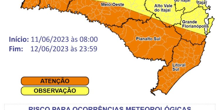 Defesa Civil de SC emite nota de Atenção Meteorológica para declínio acentuado das temperaturas
