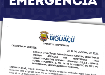 Biguaçu decreta situação de emergência devido às fortes chuvas