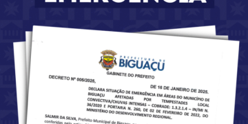 Biguaçu decreta situação de emergência devido às fortes chuvas
